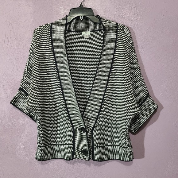 WORTHINGTON Black White Chevron Pattern Button Front Knit Cardigan Sweater XL - Picture 1 of 6